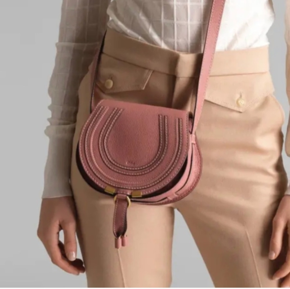 Mini Marcie saddle bag in grained leather Dimness Purple